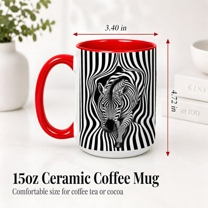 #pl[15oz|Red] Optical Zebra Ceramic Mug, Black White Animal Art for Zebra Fans