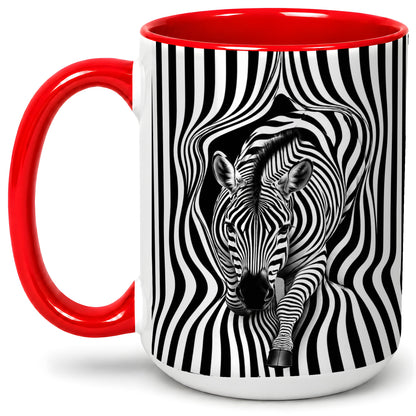 #pl[15oz|Red] Optical Zebra Ceramic Mug, Black White Animal Art for Zebra Fans