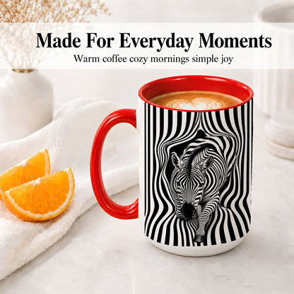 #pl[15oz|Red] Optical Zebra Ceramic Mug, Black White Animal Art for Zebra Fans