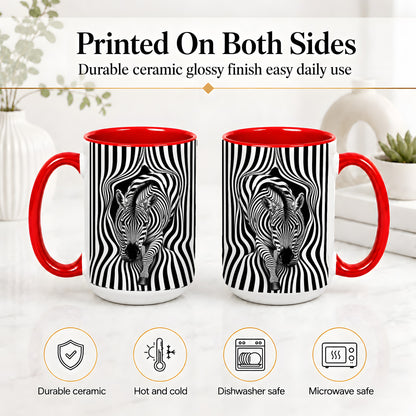 #pl[15oz|Red] Optical Zebra Ceramic Mug, Black White Animal Art for Zebra Fans