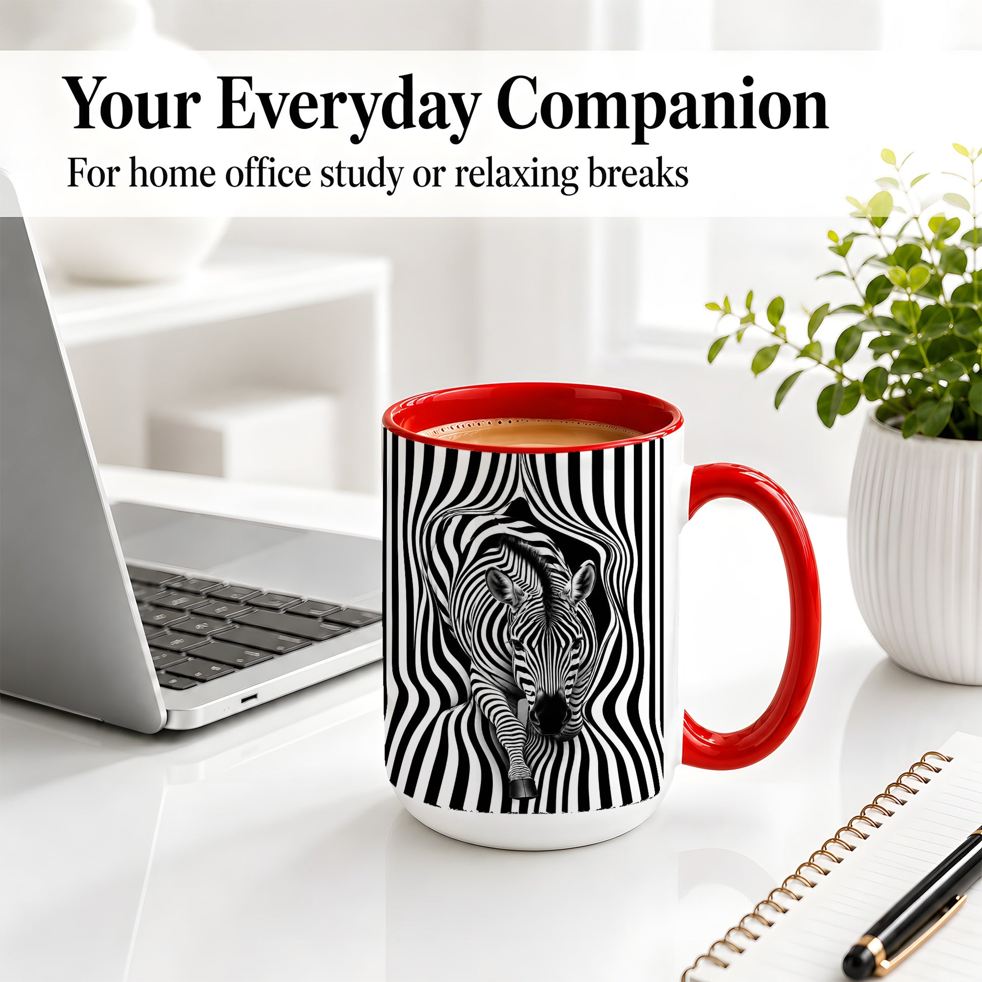 #pl[15oz|Red] Optical Zebra Ceramic Mug, Black White Animal Art for Zebra Fans