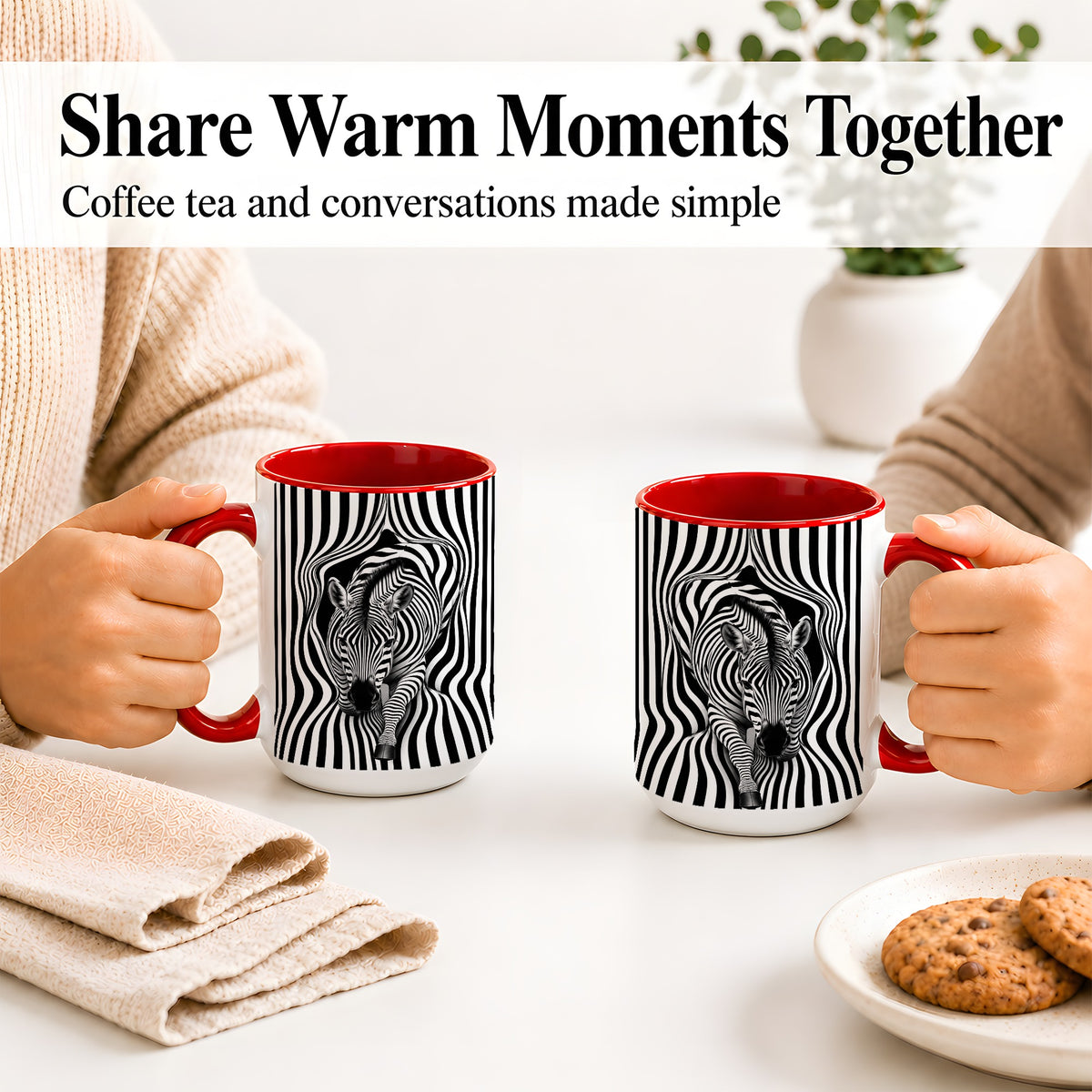 #pl[15oz|Red] Optical Zebra Ceramic Mug, Black White Animal Art for Zebra Fans
