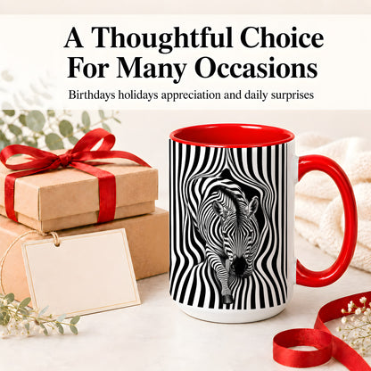#pl[15oz|Red] Optical Zebra Ceramic Mug, Black White Animal Art for Zebra Fans