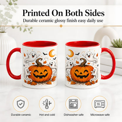 #pl[11oz|Red] Cute Pumpkin Ghost Ceramic Mug, Halloween Art for Autumn Fans