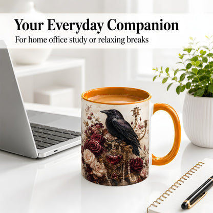 #pl[11oz|Orange] Gothic Raven Ceramic Coffee Cup, Mug with Rose Jewel Artwork