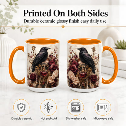 #pl[15oz|Orange] Gothic Raven Ceramic Coffee Cup, Mug with Rose Jewel Artwork