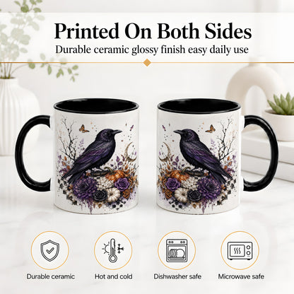 #pl[11oz|Black] Raven Moon Ceramic Coffee Cup, Mug with Purple Pumpkin Artwork