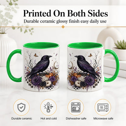 #pl[11oz|Green] Raven Moon Ceramic Coffee Cup, Mug with Purple Pumpkin Artwork