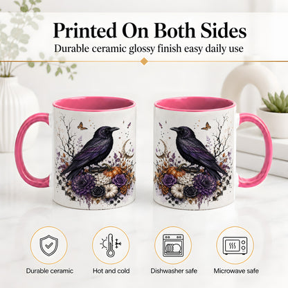 #pl[11oz|Pink] Raven Moon Ceramic Coffee Cup, Mug with Purple Pumpkin Artwork