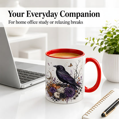 #pl[11oz|Red] Raven Moon Ceramic Coffee Cup, Mug with Purple Pumpkin Artwork