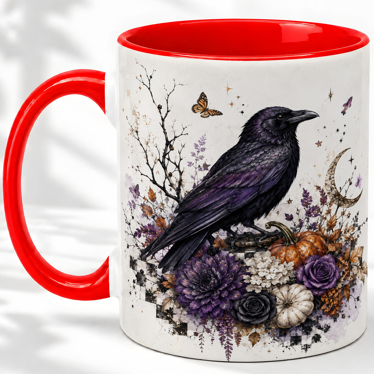 Raven Moon Ceramic Coffee Cup, Mug with Purple Pumpkin Artwork