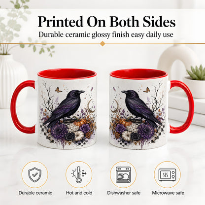 #pl[11oz|Red] Raven Moon Ceramic Coffee Cup, Mug with Purple Pumpkin Artwork