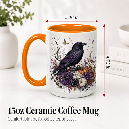 #pl[15oz|Orange] Raven Moon Ceramic Coffee Cup, Mug with Purple Pumpkin Artwork