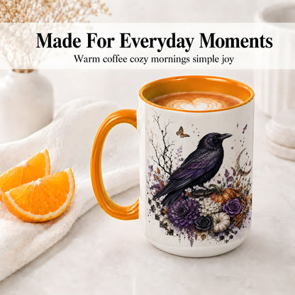 #pl[15oz|Orange] Raven Moon Ceramic Coffee Cup, Mug with Purple Pumpkin Artwork