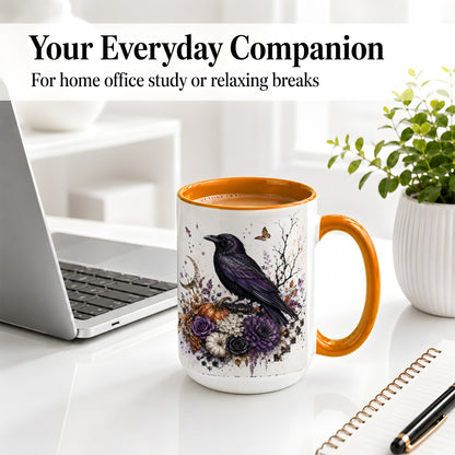 #pl[15oz|Orange] Raven Moon Ceramic Coffee Cup, Mug with Purple Pumpkin Artwork
