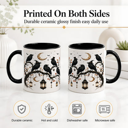 #pl[11oz|Black] Witchy Raven Ceramic Coffee Cup, Mug with Moon Lantern Artwork