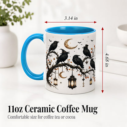 #pl[11oz|Blue] Witchy Raven Ceramic Coffee Cup, Mug with Moon Lantern Artwork