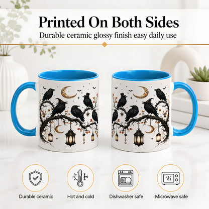 #pl[11oz|Blue] Witchy Raven Ceramic Coffee Cup, Mug with Moon Lantern Artwork