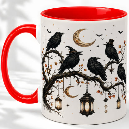 Witchy Raven Ceramic Coffee Cup, Mug with Moon Lantern Artwork