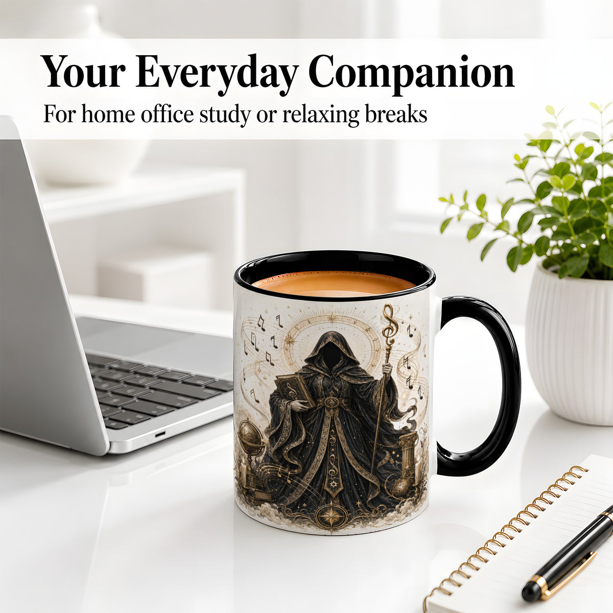 #pl[11oz|Black] Mystic Music Ceramic Coffee Cup, Mug with Hooded Figure Artwork