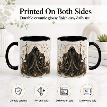#pl[11oz|Black] Mystic Music Ceramic Coffee Cup, Mug with Hooded Figure Artwork