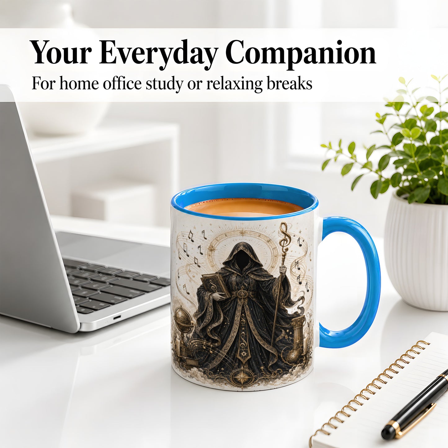 #pl[11oz|Blue] Mystic Music Ceramic Coffee Cup, Mug with Hooded Figure Artwork