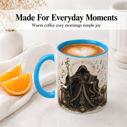 #pl[11oz|Blue] Mystic Music Ceramic Coffee Cup, Mug with Hooded Figure Artwork