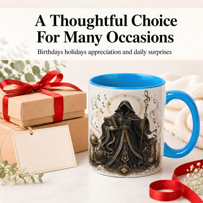 #pl[11oz|Blue] Mystic Music Ceramic Coffee Cup, Mug with Hooded Figure Artwork