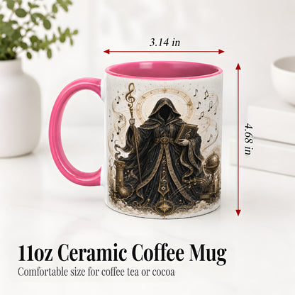 #pl[11oz|Pink] Mystic Music Ceramic Coffee Cup, Mug with Hooded Figure Artwork