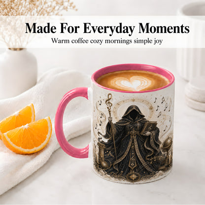 #pl[11oz|Pink] Mystic Music Ceramic Coffee Cup, Mug with Hooded Figure Artwork