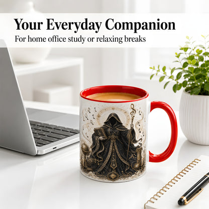 #pl[11oz|Red] Mystic Music Ceramic Coffee Cup, Mug with Hooded Figure Artwork