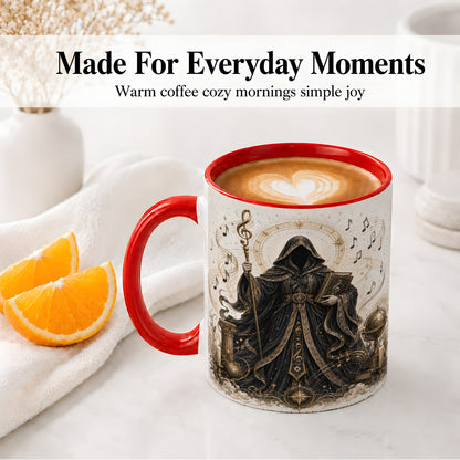 #pl[11oz|Red] Mystic Music Ceramic Coffee Cup, Mug with Hooded Figure Artwork