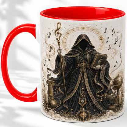 Mystic Music Ceramic Coffee Cup, Mug with Hooded Figure Artwork