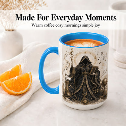 #pl[15oz|Blue] Mystic Music Ceramic Coffee Cup, Mug with Hooded Figure Artwork