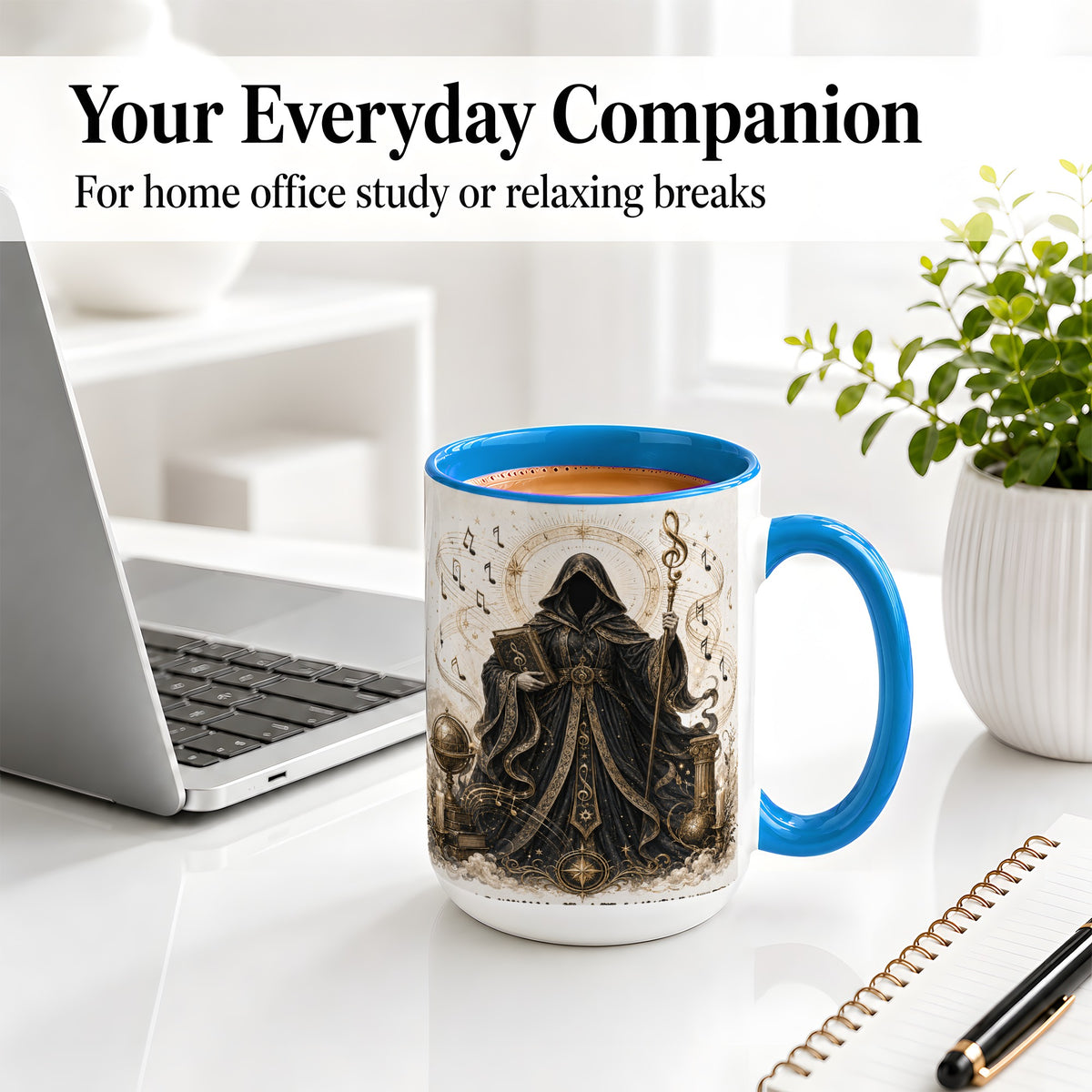 #pl[15oz|Blue] Mystic Music Ceramic Coffee Cup, Mug with Hooded Figure Artwork