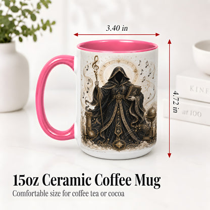 #pl[15oz|Pink] Mystic Music Ceramic Coffee Cup, Mug with Hooded Figure Artwork