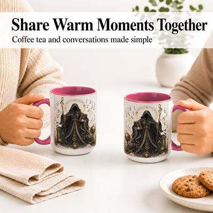 #pl[15oz|Pink] Mystic Music Ceramic Coffee Cup, Mug with Hooded Figure Artwork