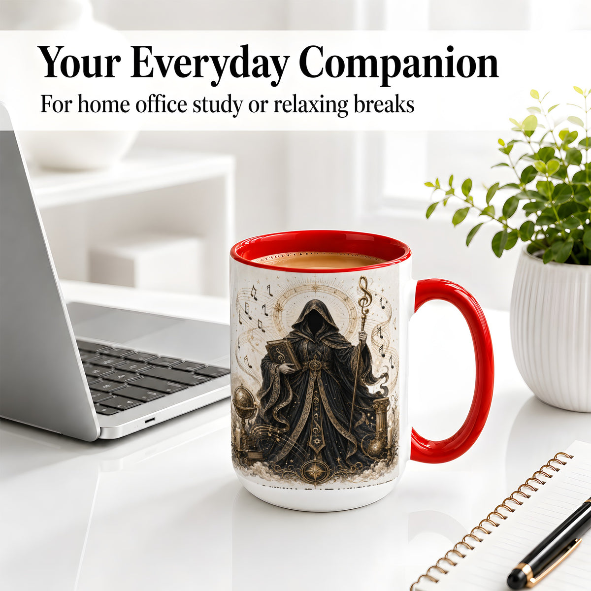#pl[15oz|Red] Mystic Music Ceramic Coffee Cup, Mug with Hooded Figure Artwork
