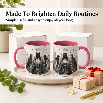#pl[11oz|Pink] Mystic Cat Moon Ceramic Coffee Cup, Mug with Crystal Artwork