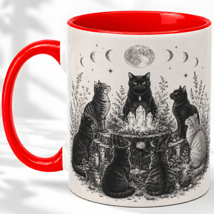 Mystic Cat Moon Ceramic Coffee Cup, Mug with Crystal Artwork