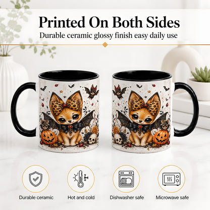 #pl[11oz|Black] Cute Halloween Fox Ceramic Coffee Cup, Mug with Bat Wing Artwork