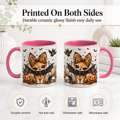 #pl[11oz|Pink] Cute Halloween Fox Ceramic Coffee Cup, Mug with Bat Wing Artwork