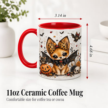 #pl[11oz|Red] Cute Halloween Fox Ceramic Coffee Cup, Mug with Bat Wing Artwork