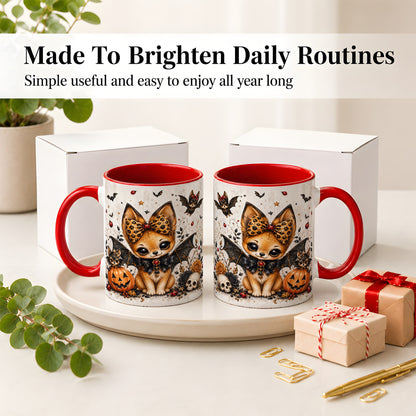 #pl[11oz|Red] Cute Halloween Fox Ceramic Coffee Cup, Mug with Bat Wing Artwork