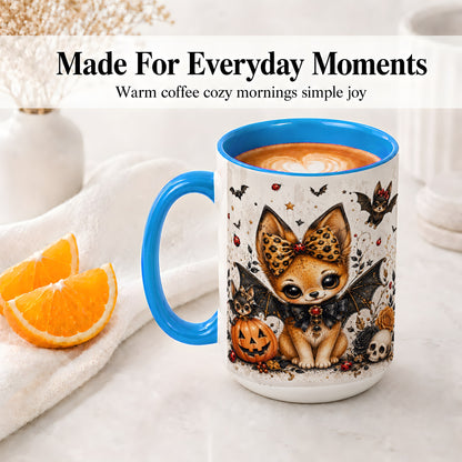 #pl[15oz|Blue] Cute Halloween Fox Ceramic Coffee Cup, Mug with Bat Wing Artwork