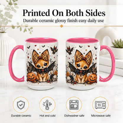 #pl[15oz|Pink] Cute Halloween Fox Ceramic Coffee Cup, Mug with Bat Wing Artwork