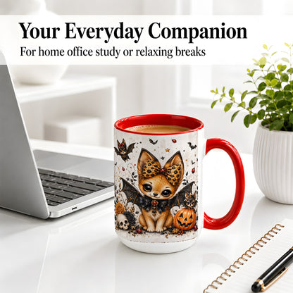 #pl[15oz|Red] Cute Halloween Fox Ceramic Coffee Cup, Mug with Bat Wing Artwork