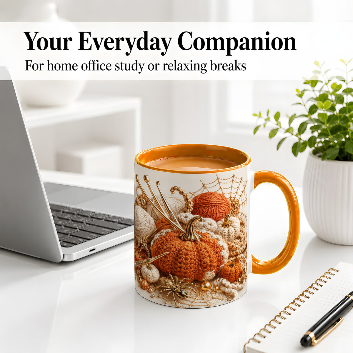 #pl[11oz|Orange] Crochet Pumpkin Ceramic Coffee Cup, Mug with Yarn Craft Artwork