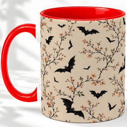 Bat Floral Pattern Ceramic Coffee Cup, Mug with Blossom Artwork