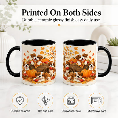 #pl[11oz|Black] Autumn Puppies Accent Mug, Mug with Pumpkin Harvest Cart Artwork